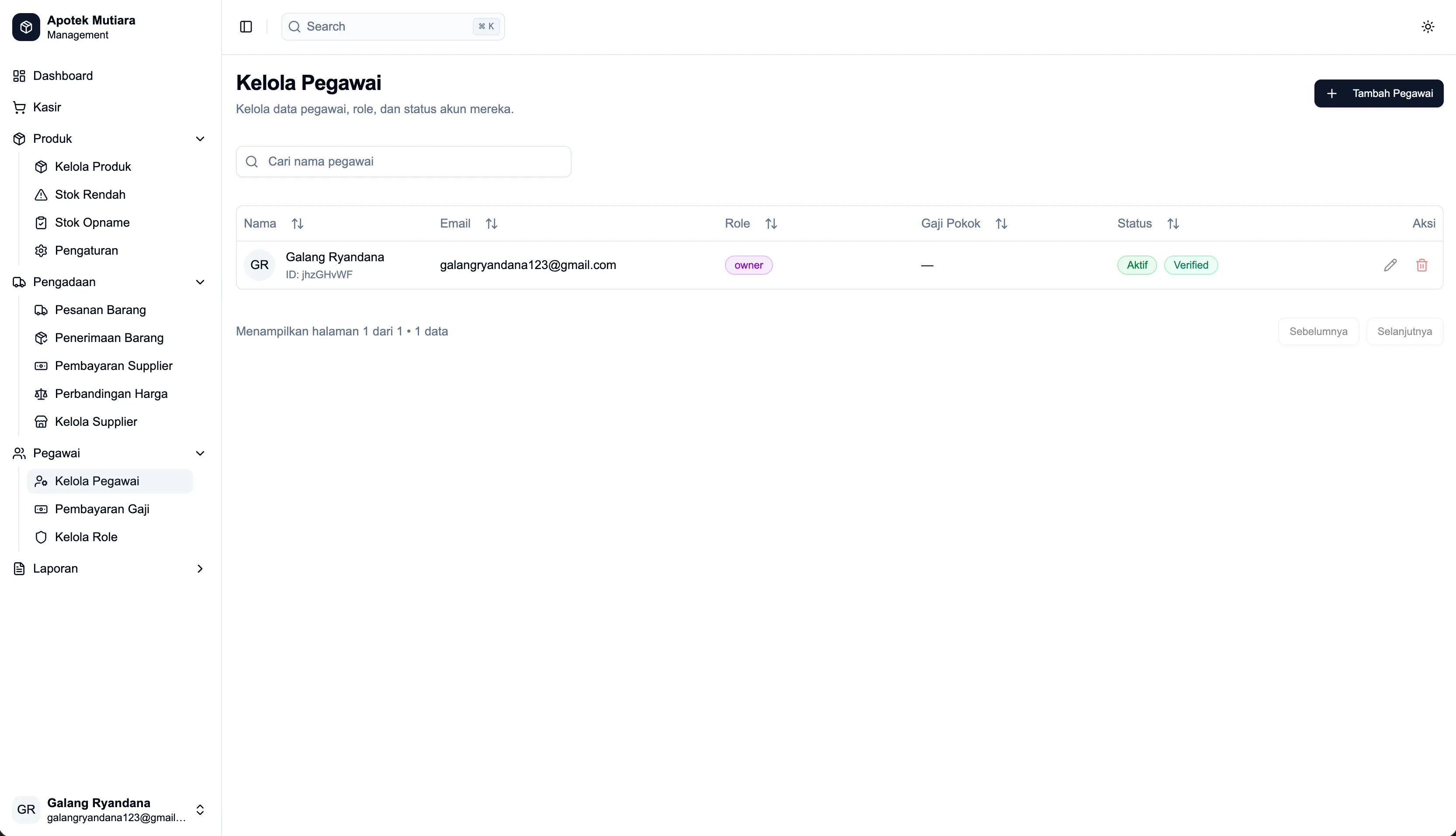 Apotek POS kelola pegawai screenshot