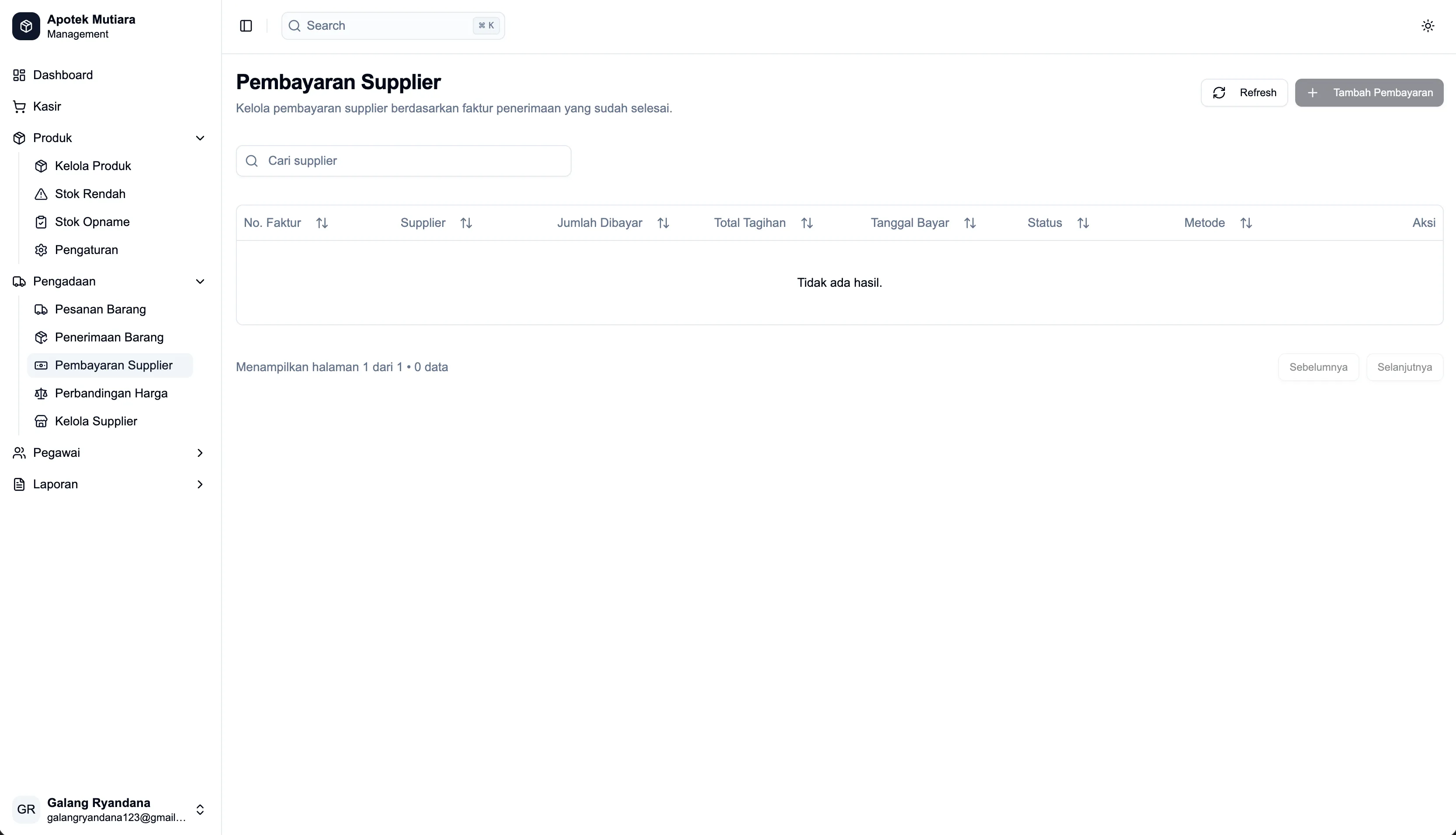 Apotek POS pembayaran supplier screenshot