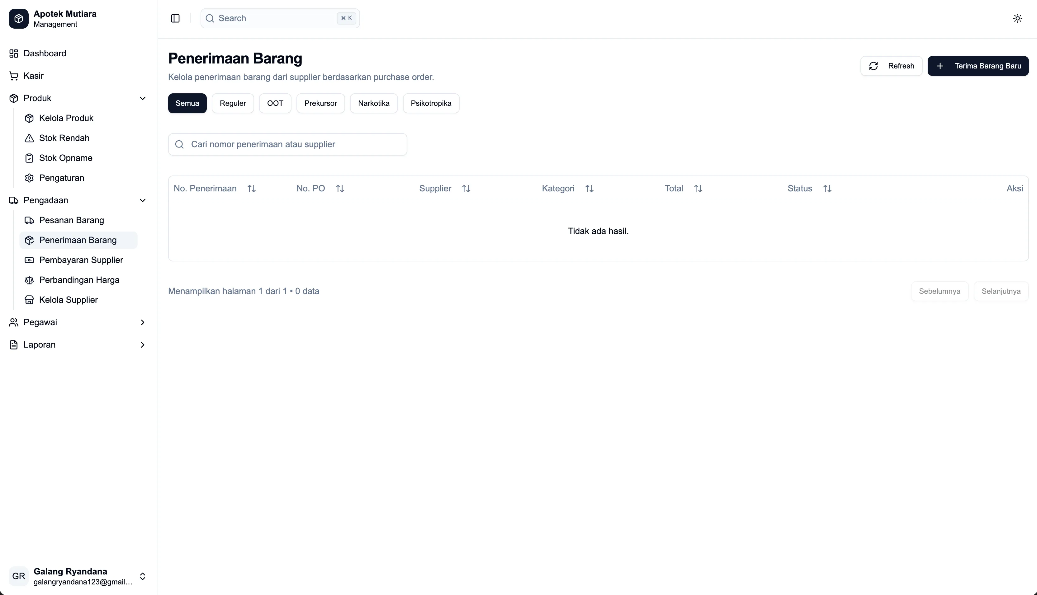 Apotek POS penerimaan barang screenshot
