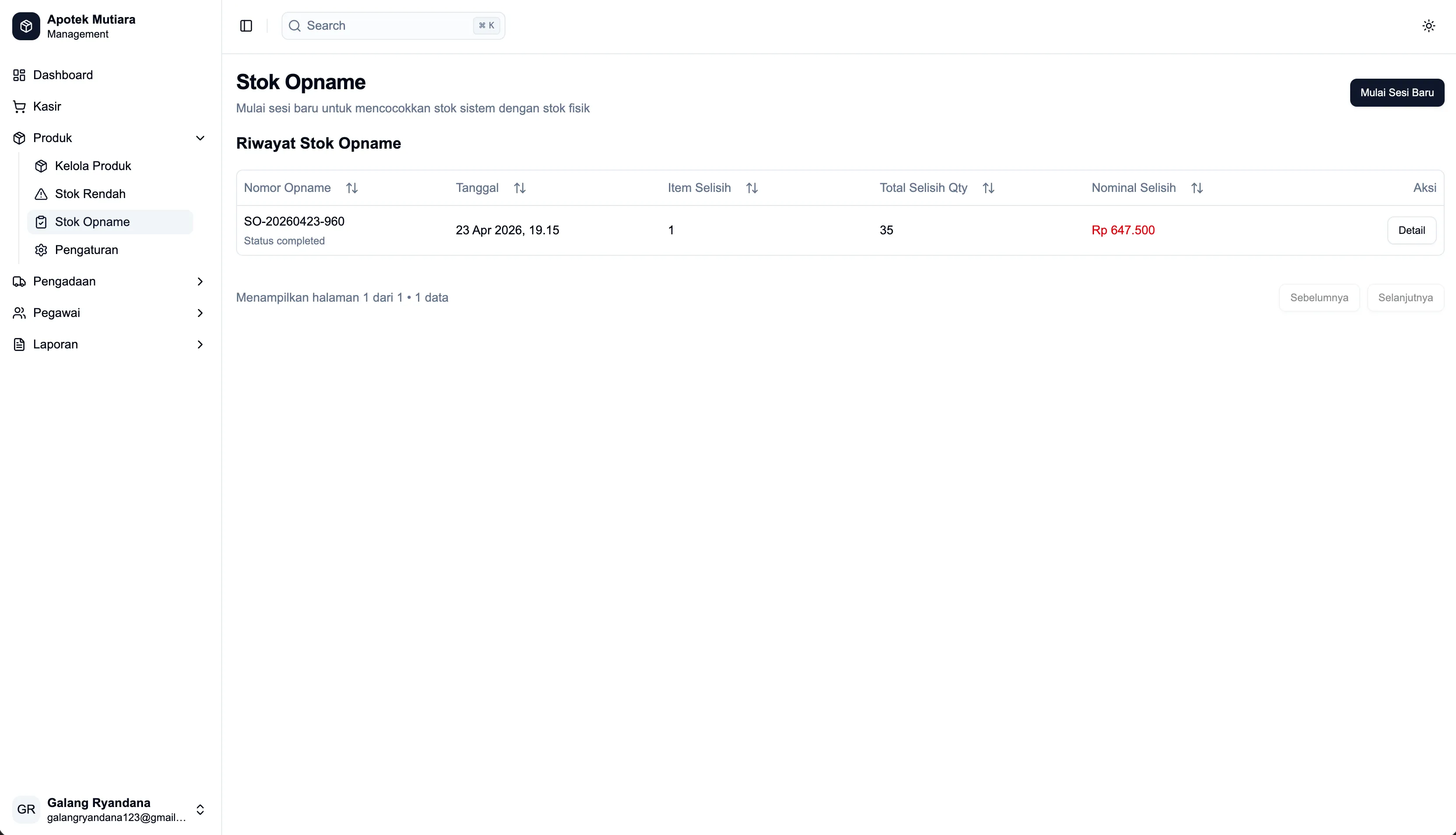 Apotek POS stok opname screenshot